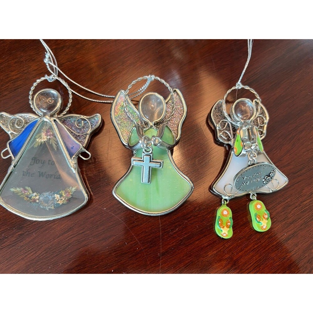 Vintage Stained Glass Angel Suncatcher Ornament Set of 3 by Ganz